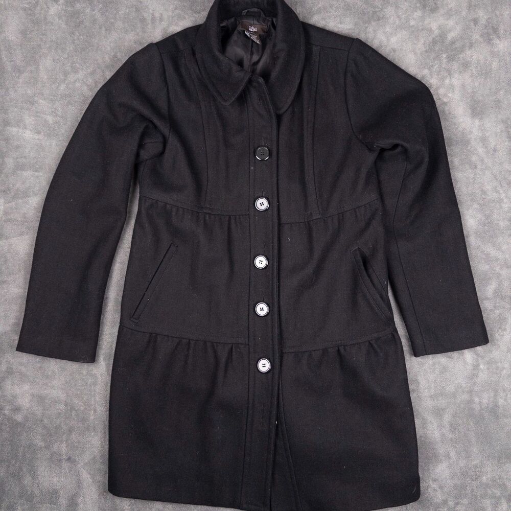 Anthropologie Luii Black Wool Blend Coat Womens Size Medium Button Front